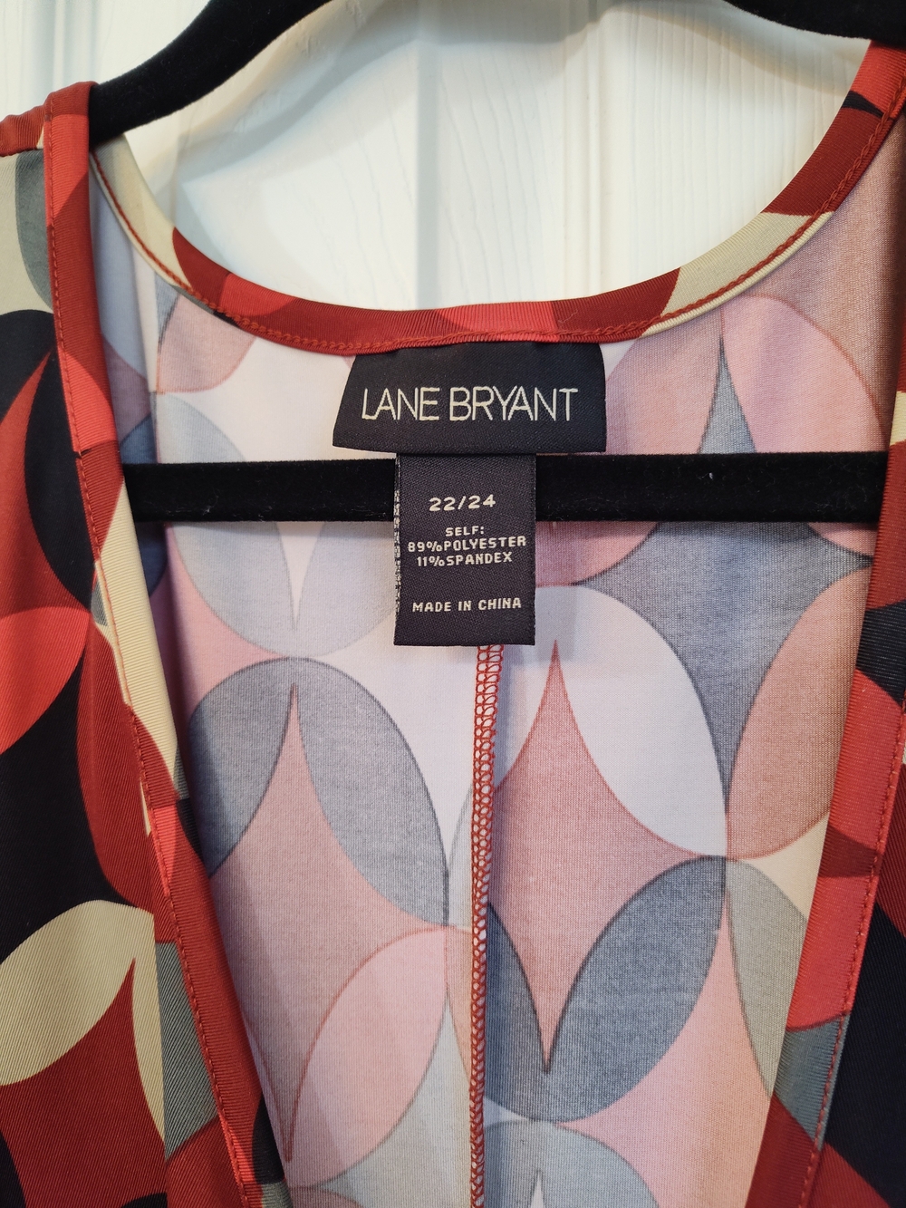 Lane Bryant Red Black Cream Geometric Midi Wrap Dress - Picture 5 of 5